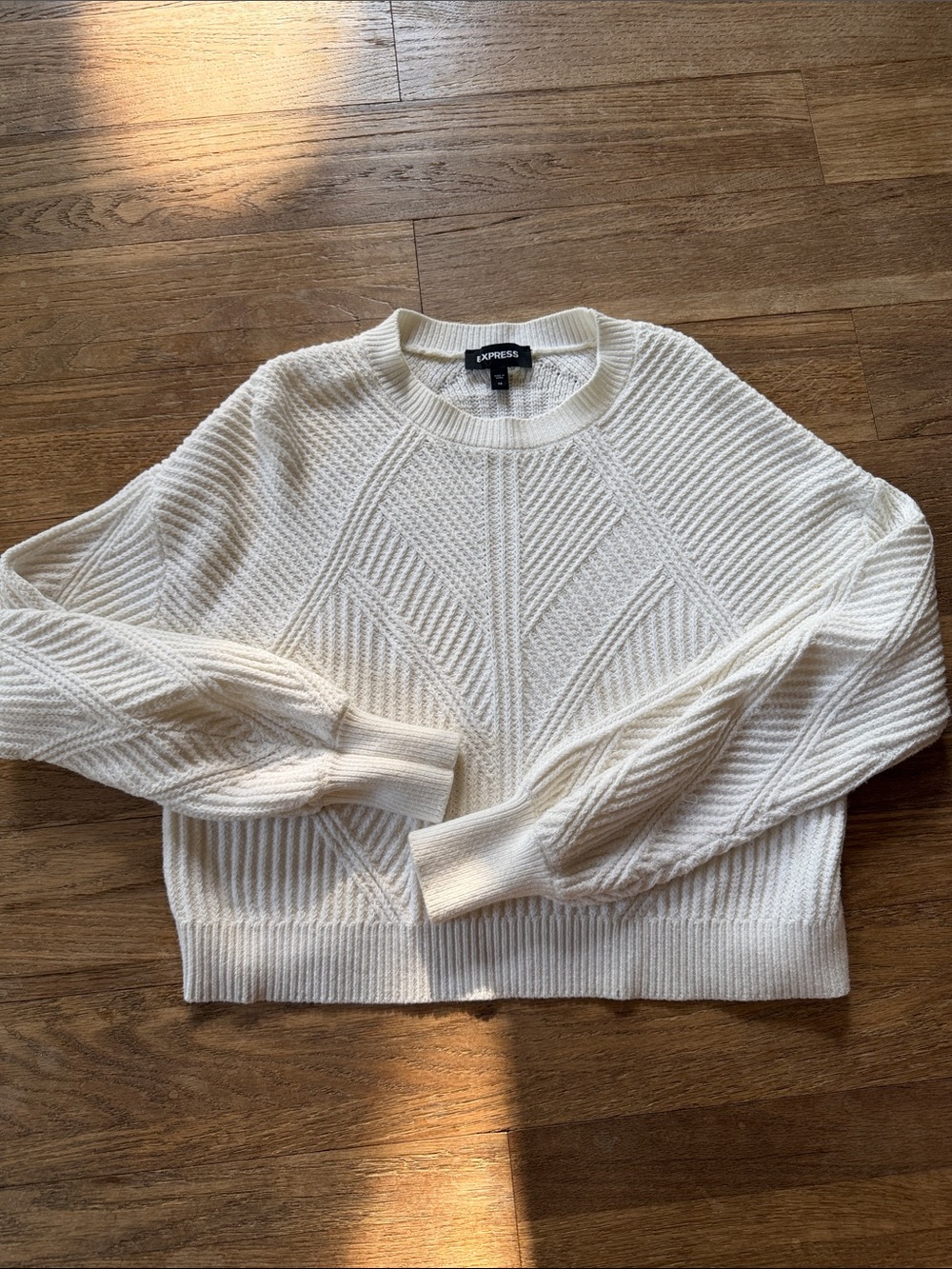 Express Cream Textured Cable Crewneck Sweater